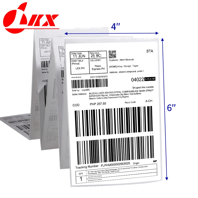 LKX 4x6 pollici etichette termiche dirette carta per stampante 100x150mm etichette a ventaglio forniture di spedizione impermeabile per stampante 241BT 246S