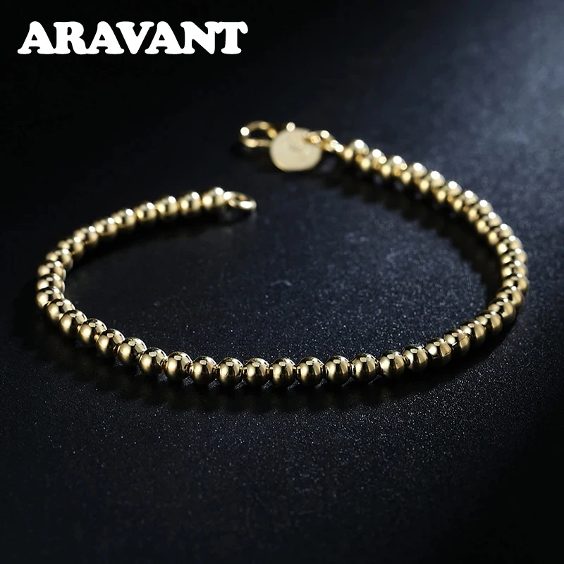 

Aravant 925 Silver 18K Gold Beads Bracelets Chain For Women Fashion Jewelry