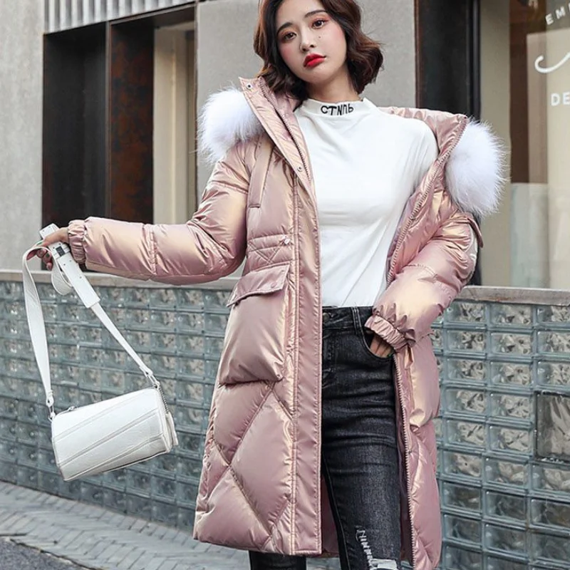 

2023 New Women Cotton Coat Winter Jacket Female Thick Loose Hooded Parkas Mid Length Version Outwear Furred Collar Overcoat