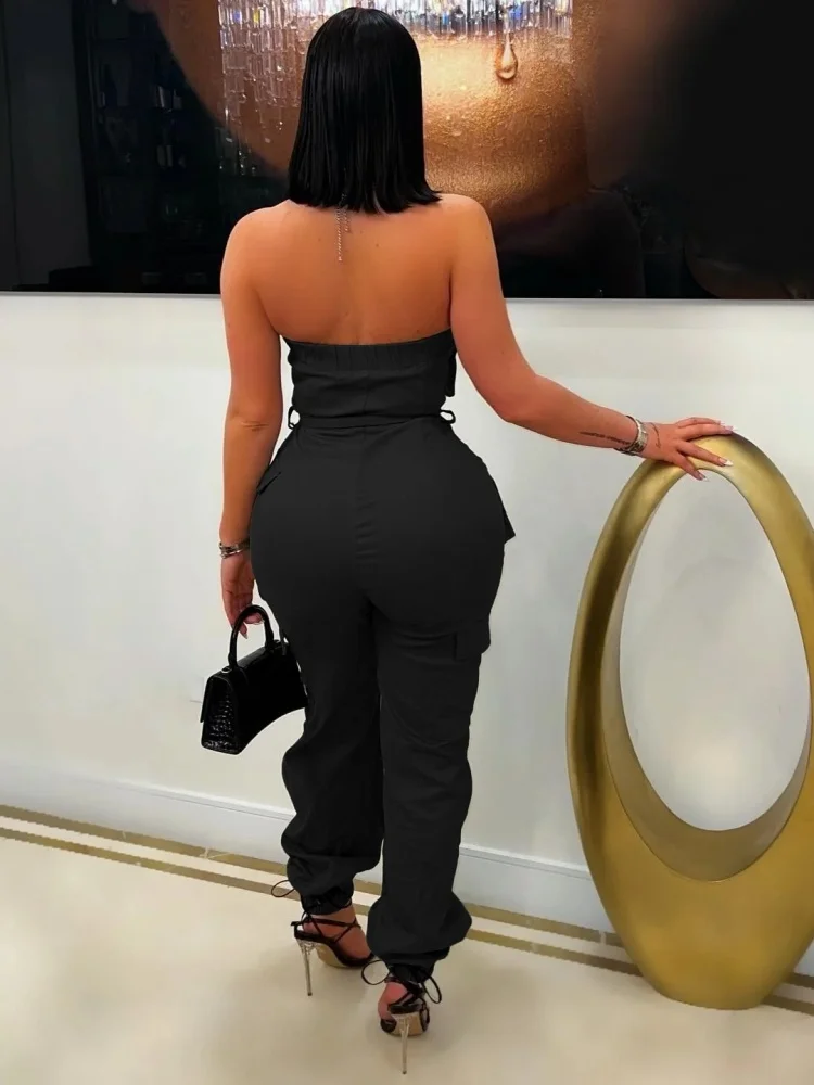 Wmstar Jumpsuit Women Wholesale Off Shoulder Casual Solid Color Multi Pocket Corset Strapless Romper Dropshopping New in Summer