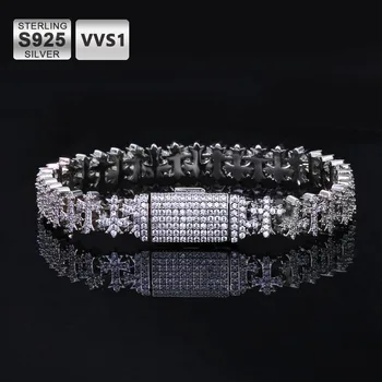 ICEBLING VVS Moissanite Snowflake Cross Bracelet 8mm 925 Silver for Men Women Iced VVS Cross Chain with GRA