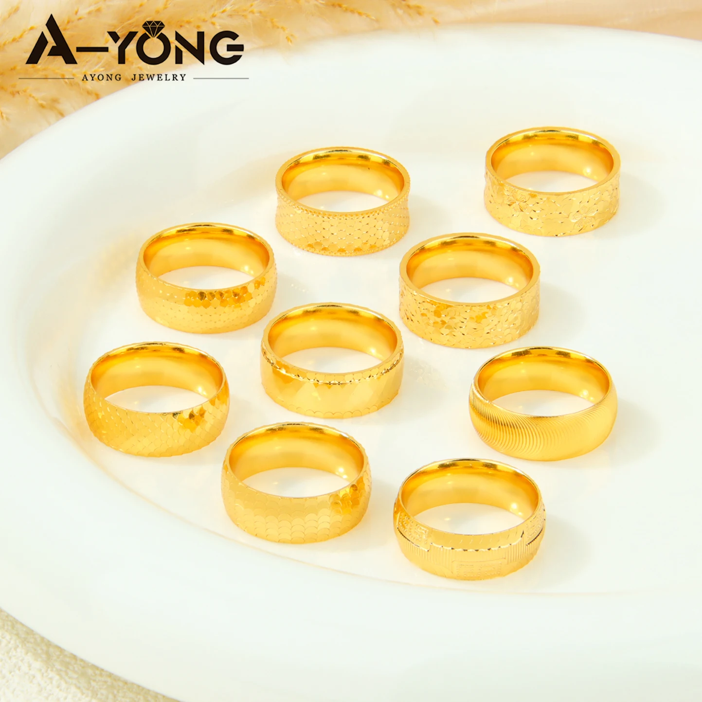 Dubai Mode Chunky Ringe 24k Vergoldet Nigeria Braut Hochzeit Paarringe Arabisch Islamischer Damenschmuck für Veranstaltungen und Partys – Detail 2