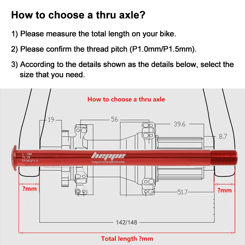 HEPPE MTB Road Bike Thru Axle Front Rear Wheel Hub Shaft Skewer