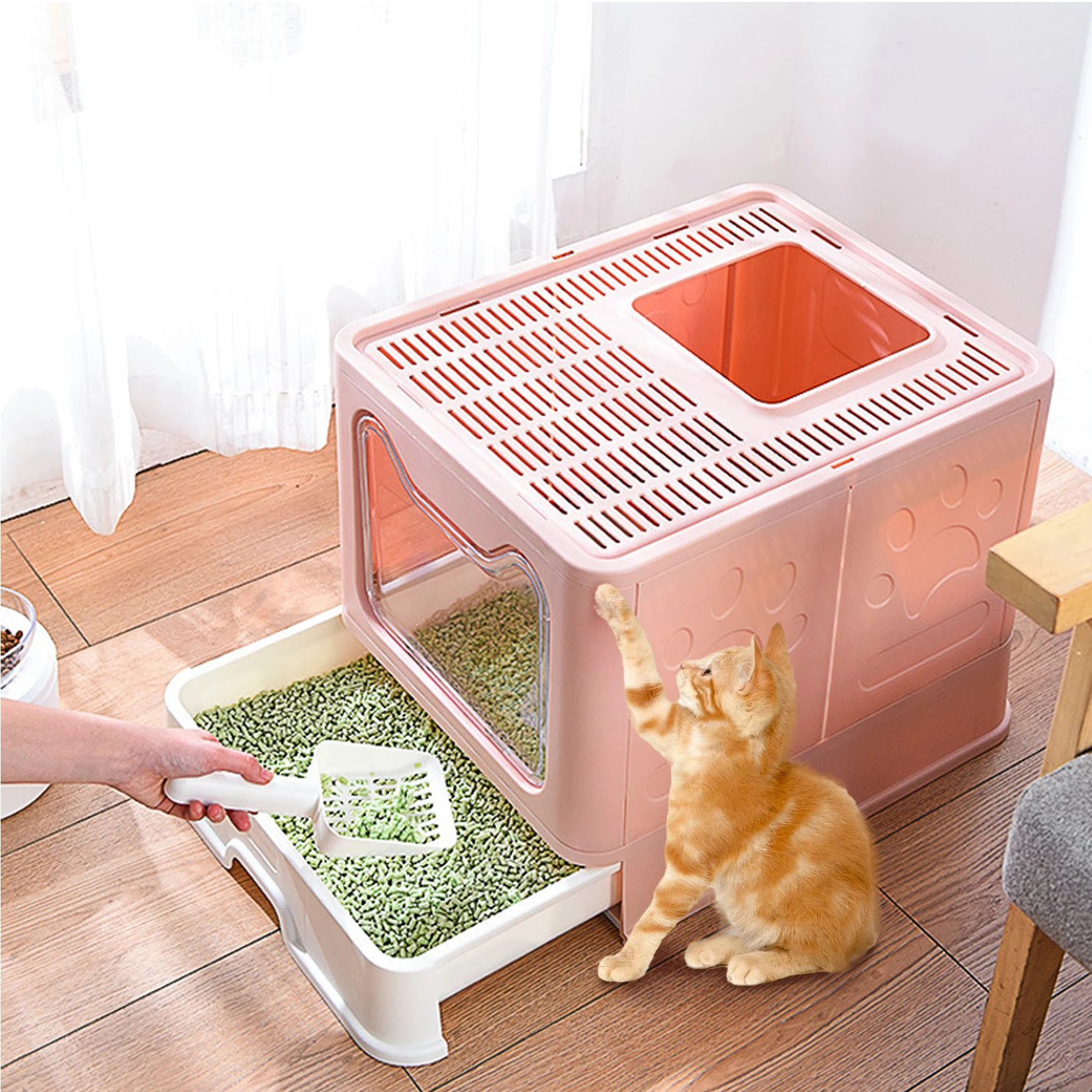 Large Enclosed Cat Litter Box Self-Cleaning No Smell Pet Kitty Toilet Box with Scoop & Tray Foldable - Image 3