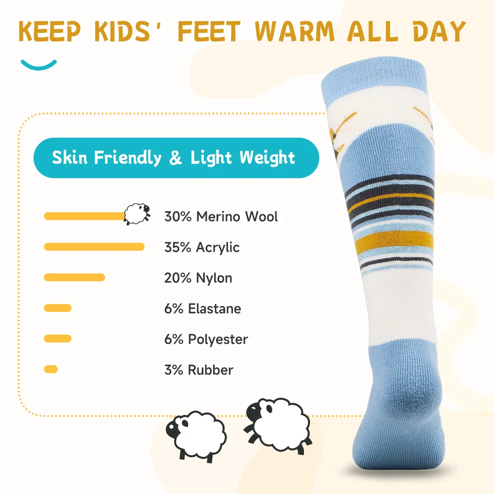 Findway Kids Ski Socks Knee-high Warm Winter Thermal Socks For Boys Girls Toddlers Skiing Snowboarding