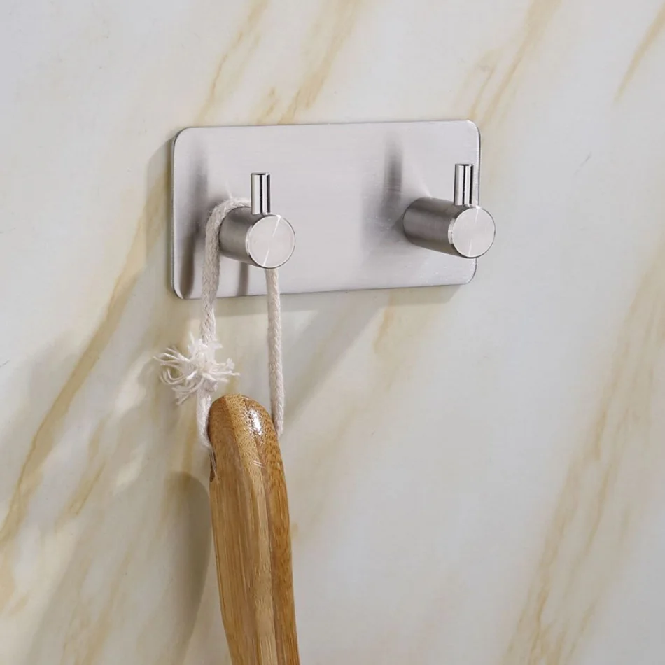 Adhesive Wall Hook Brushed 304 Stainless Steel Bedroom Bathroom 2 3 4 6 Row Hooks Robe Clothes Towel Door Holder Storage Hanger towel hooks garment hooks