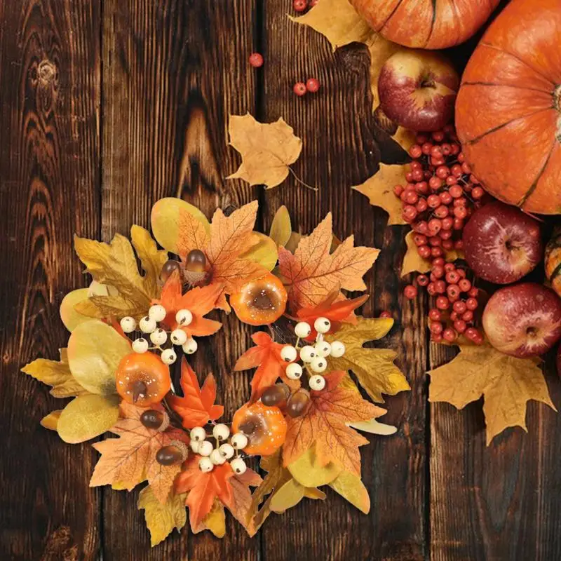 

Fall Table Decor Artificial Foam Faux Fall Leaves Hanging Wreaths New Thanksgiving Yellow Leaf & Pumpkin Wreath Decoations