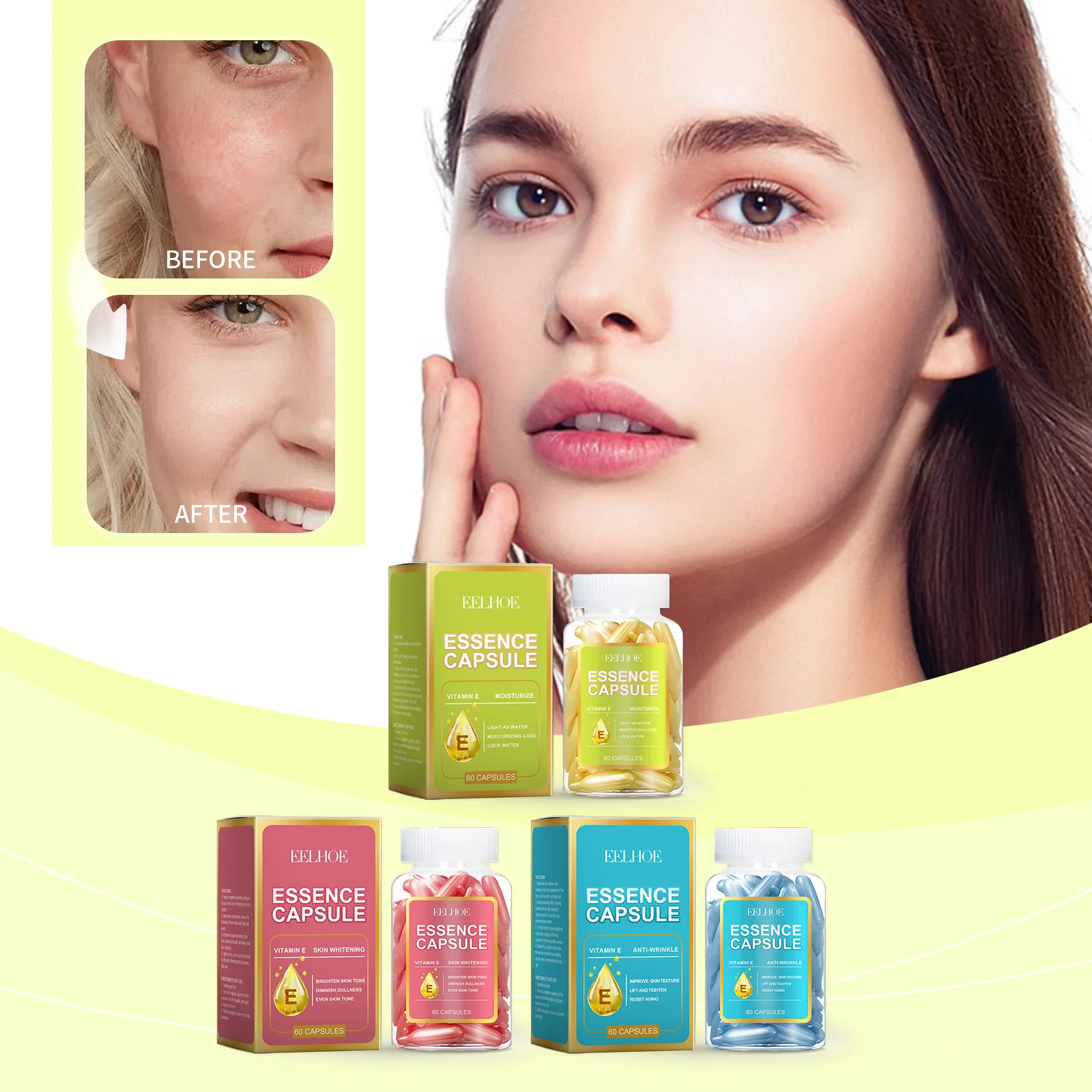 EELHOE Facial Capsule Essence Mild, Daily moisturizing, Facial Skin Care and Moisturizing Essence Capsule Winter Skincare 65g 4