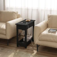 Table d'appoint EUGAD avec prise intégrée, table de chevet, console de café, table de canapé, plateau de table pliable pour salon, chambre, cuisine, entrée 5