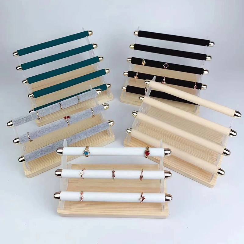 Detachable 4-Layer Ring Storage Rack with Wooden Base Elegant Bracelets Ring Jewelry Display Stand Packaging