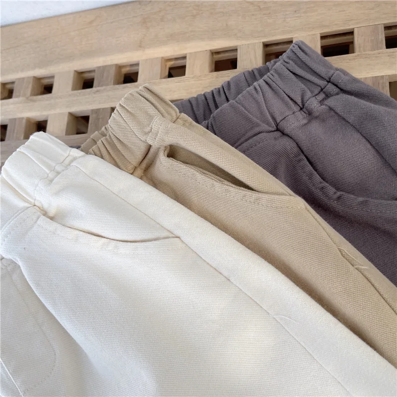  패션 어린이 긴 바지,  소년 소녀 바지, 포켓 솔리드 키즈 캐주얼 카고 바지, 2-6 세