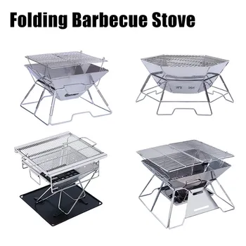 Outdoor Folding Barbecue Stove Two Layer Stainless Steel Barbecue Protable Folding Grill Camping Korean Charcoal BBQ Grills