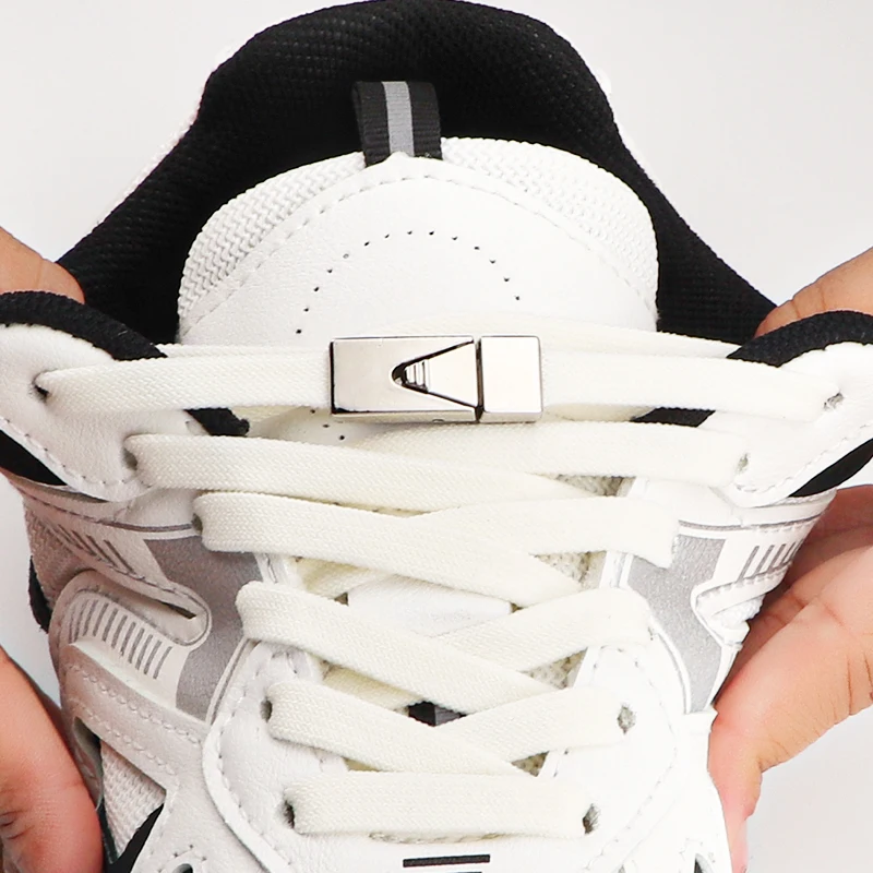 

No Tie Shoe Laces Elastic Metal Press Lock Flat Shoelaces Without Ties Convenient Quick On And Off Lazy Shoes Lace Unisex