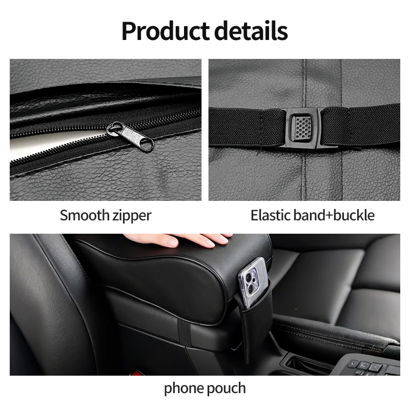 Car Armrest Pad Leather Auto Central Console Protection Cushion Thicken Memory Foam Auto Armrests Storage Box with Pocket