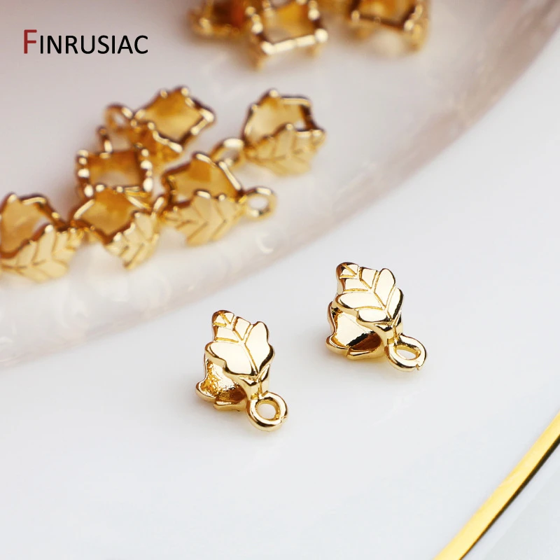 

14K Gold Plated Brass Leaf Shape Pinch Bail Clasp For DIY Pendant Clip Connector Necklace Jewelry Making Accessories Findings
