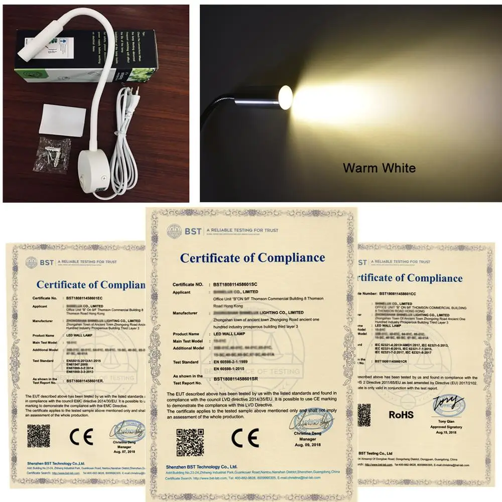 LED Wall lamp 3W For Bedside Study Reading Book Lamp Black Silver White wall light EU US Plug Cord 2pcs led wall lamp,wall sconces light,wall lamp