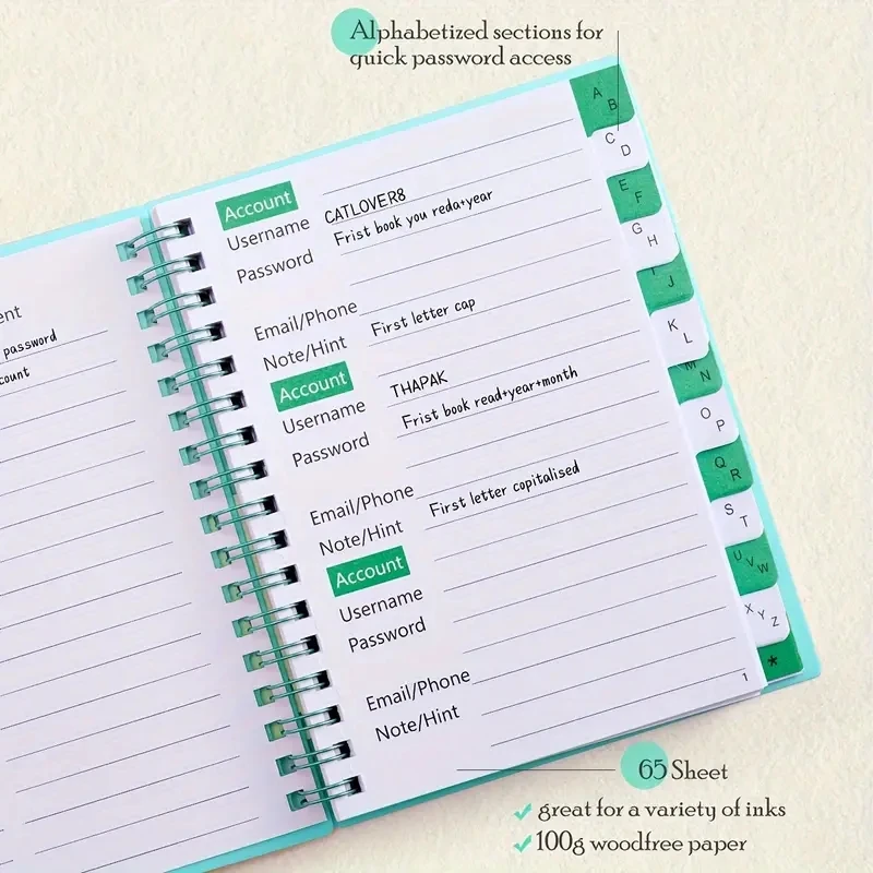 Passwort-Buch Mit A-Z Register - Spiralbindung Für Internet Logins & Website Passwörter