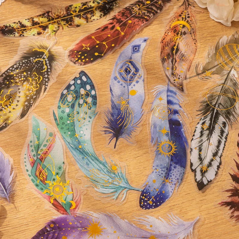 Decorative Stickers 10 pcs/lot Beautiful feather Stickers aesthetic PET Stick Labels Decorative Scrapbooking Diary Album junk journal supplies