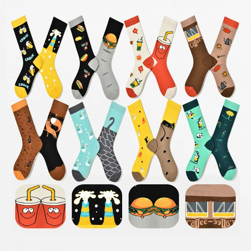 Fashion Fun Ab Socks Happy Colorful Panda Swan Fox Cat Mouse Tide Socks Street Hip Hop Burger Beer Coffee Coke Christmas Socks