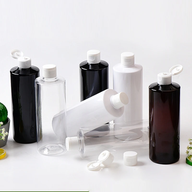 

15pcs 400ml Empty Clear Amber Refillable Cosmetic Bottle With Plastic Flip Cap 200cc Capacity PET Shampoo Container