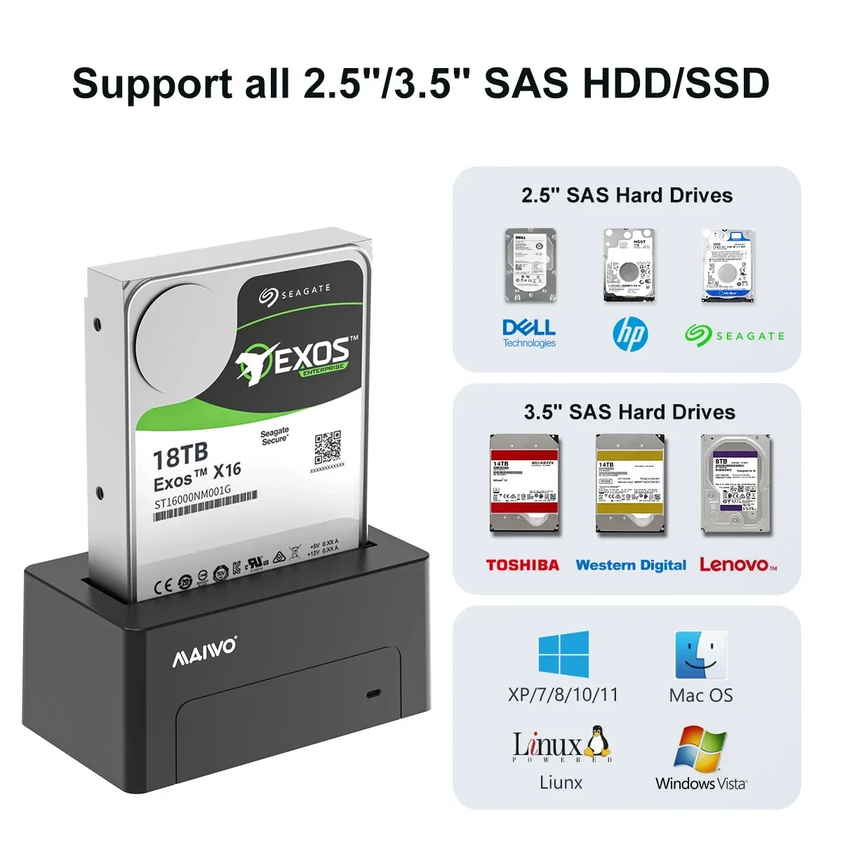 HDD Case MAIWO 2.5/3.5 Inch SAS External Hard Drive Enclosure For 2.5/3.5" HDD SSD Disk Case SATA To USB 3.0 Docking Station
