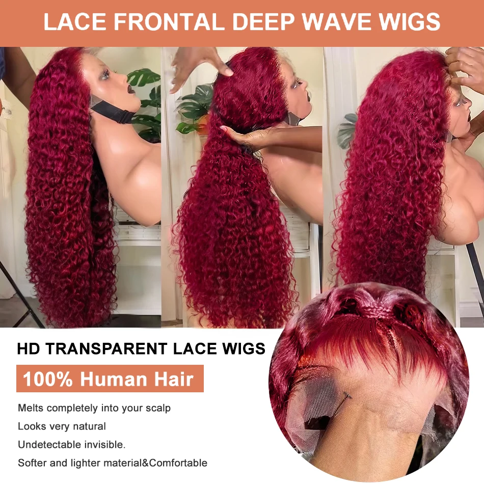 Azkiu 99J Burgunder Perücke Aus Echthaar – Lace Front Mit Babyhaar