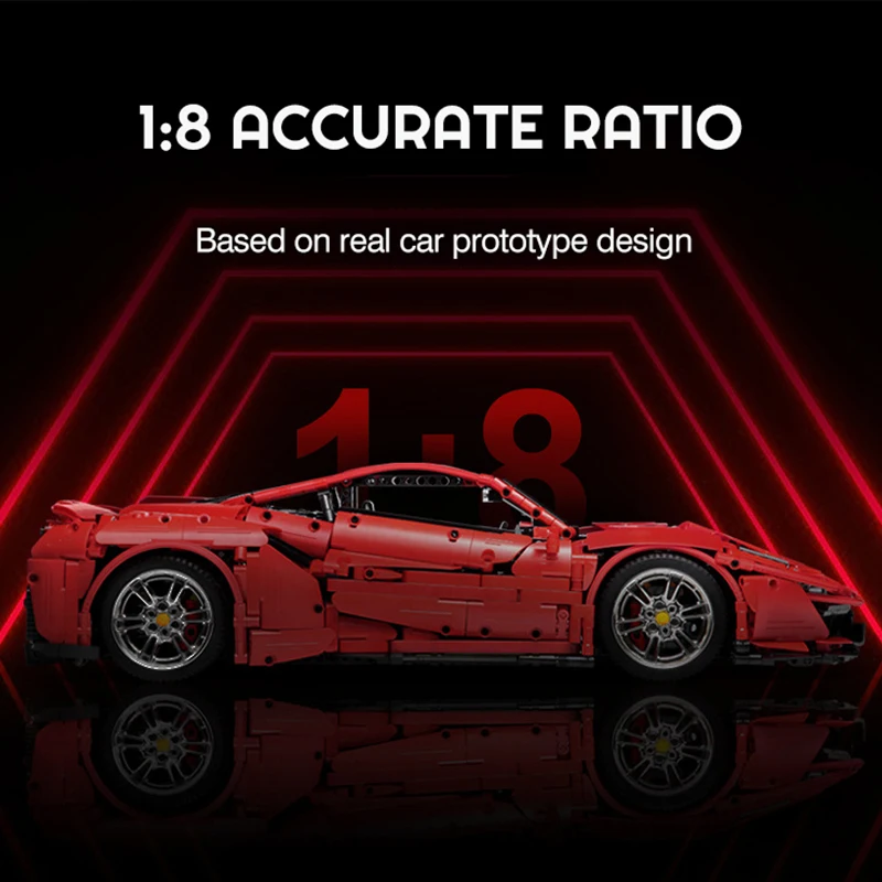 Klemmbausteine Technisches 1:8 FER 488 Rennwagen mit Motor Bausteine Sportwagen Hypercar Modellbausatz Spielzeug für Erwachsene und Kinder Geschenk 3187 Teile – Detail 2
