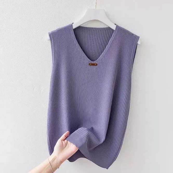 

New Ice Silk Sport Camisole Women Tank Top Slim Korean Style Casual V-Neck Vest Knitted Fashion Sleeveless Female Tee Purple