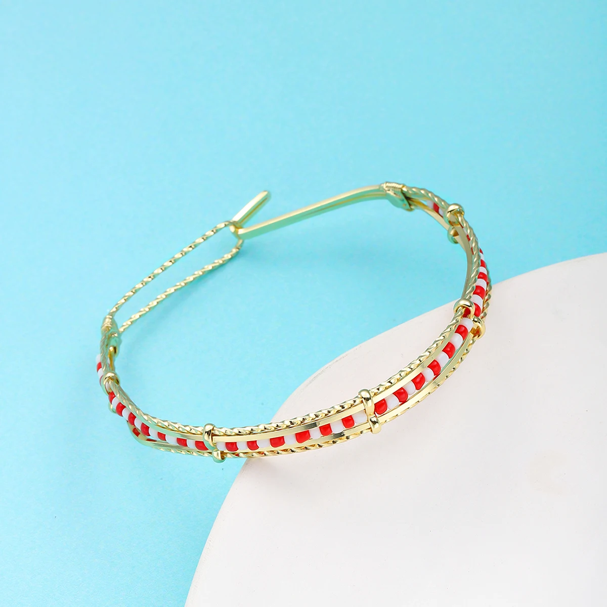 G&D Ourla Bohemia Oshun Beads Bangle for Women Gift Gold Plated Babalawo Green and Yellow Beads Bangle Orula Bracelet 6