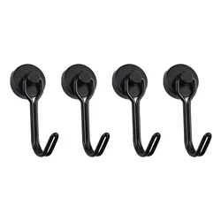 Premium Neodymium Magnetic Swivel Hooks - Heavy - Duty Hanging Solutions for Kitchen and Home (Black & Silver) (M477 4pcs black)