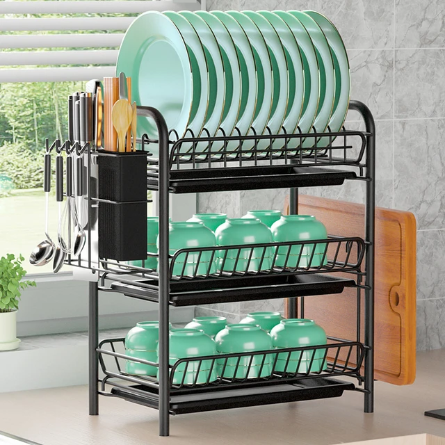 2 Tiers Dish Rack with Drip Tray Kitchen Bowl Drainer Storage Rack With  Chopstick Cage Kitchen Counter Organizer Rack - AliExpress