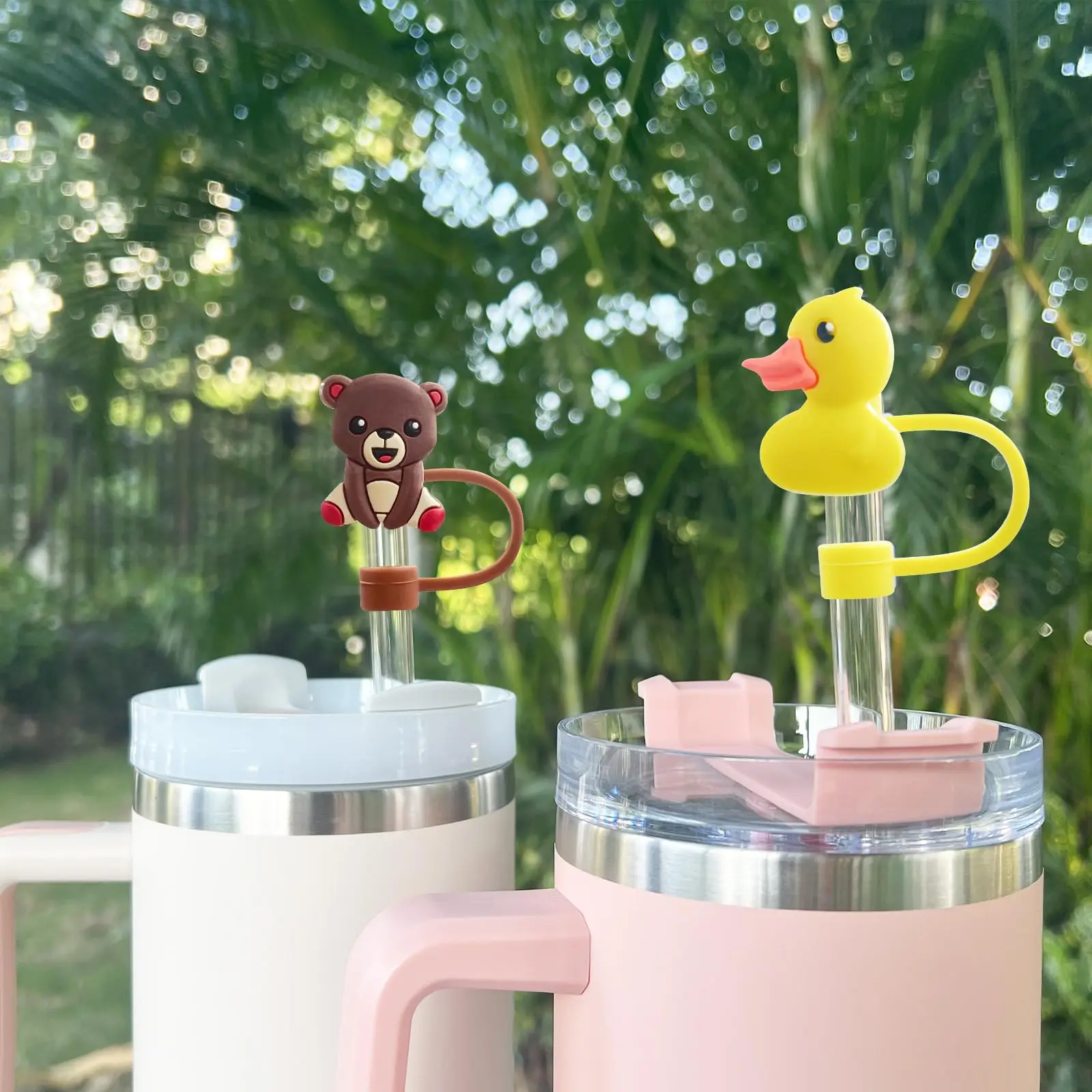 5pcs, Straw Tips Cover, Reusable Straw Toppers, 10mm Cartoon Animals Straw  Cover For Stanley 30&40 Oz Tumbler, Silicone Straw Topper For Stanley Cups