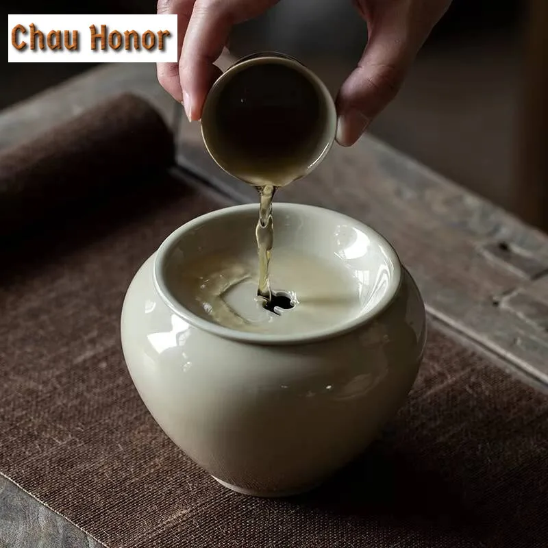 500ml Plant Ash Glaze Japanese Ceramic Tea Basin Tea Residue Barrel With Cover Tea Basin Cup Wash Kung Fu Tea Ceremony Utensils