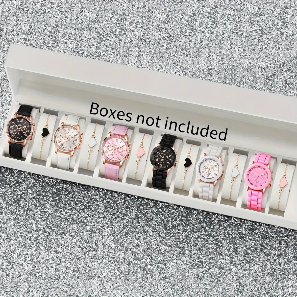 Ladies' Fashion Quartz Watch Set with Roman numerals and heart-shaped pendant bracelet,12pcs - Alloy case,