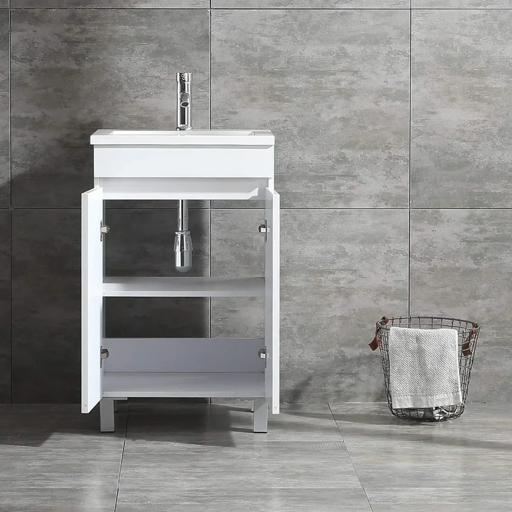 20 Inch Free Standing Bathroom Vanity Cabinet with 2 Doors Undermount Resin Sink and Chrome Faucet Combo White 5