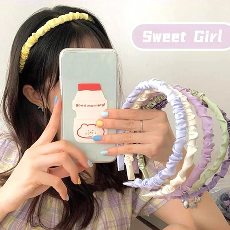 

Solid Color Pleated Headband Woman Elegant Satin Pleats Hair Hoop Girls Wash Face Hair Band Fashion Hair Accessories Headdress