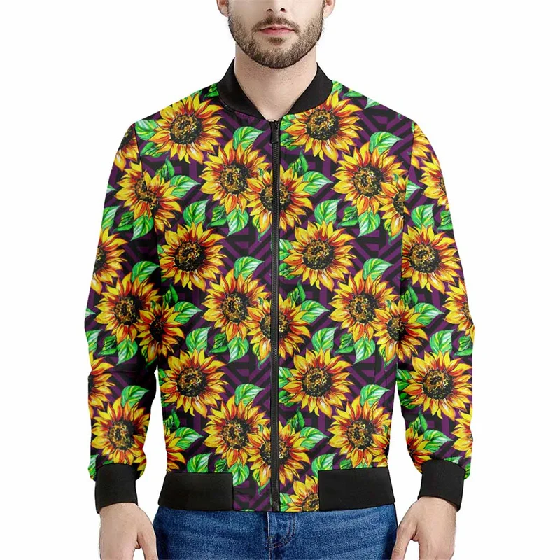 thumbnail image 1 of Chaqueta con cremallera y estampado 3D de girasoles para hombre, sudaderas con capucha y estampado floral de plantas, abrigos de gran tamaño de manga larga para la calle, 1 of 5