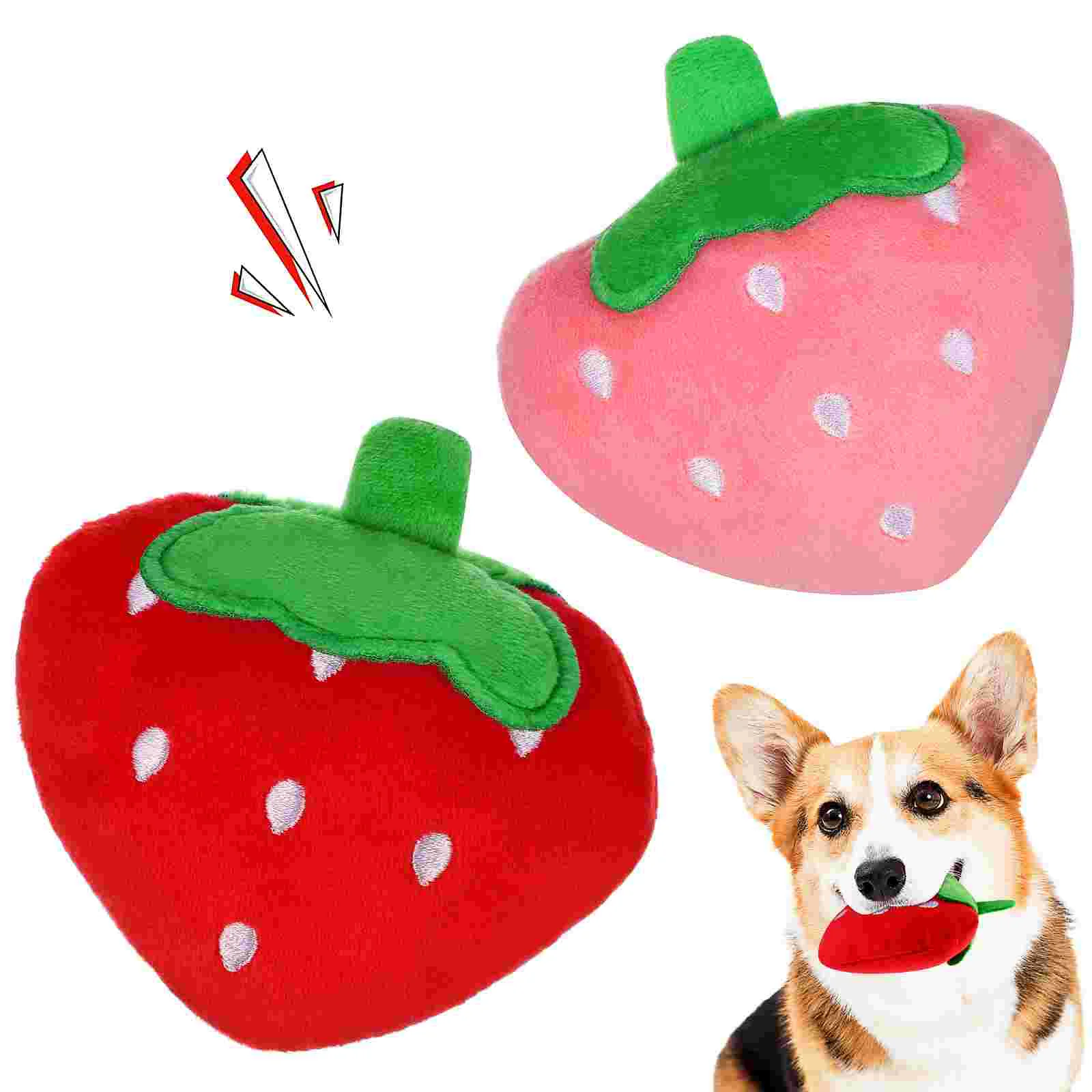 

2 Pcs Dog Squeaky Toys Strawberry Shape Plush Chew Toys Puppy Cartoon Fruit Shape Interactive Toys