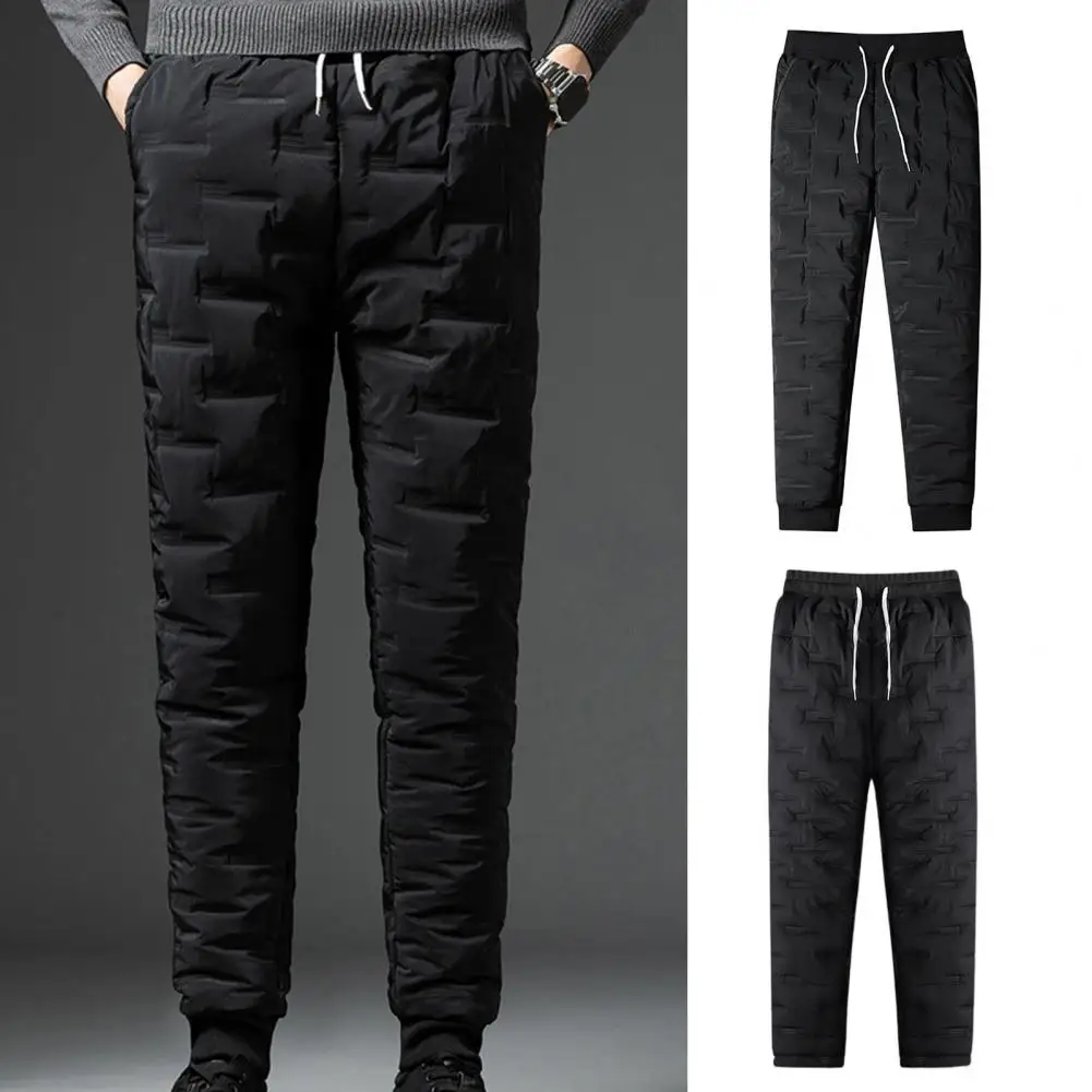 Men's Winter Pants Duck Down Padded Pants Thick Warm Black Loose Jogger  Windproof High Waist Elastic Thermal Down Trouser Male