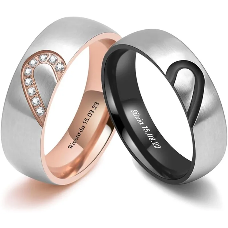 

Rose Gold/Black Color Heart Couple Customized Rings Stainless Steel Couples Lovers Love Promise Ring for Men Women Jewelry