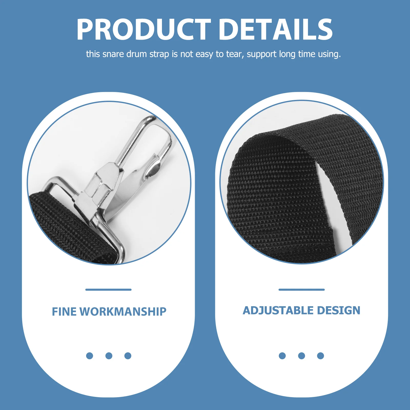 Black 5cm Wide Adjustable Snare Drum Strap for Marching Band Easy Replacement Double Shoulder Sling Fits Most