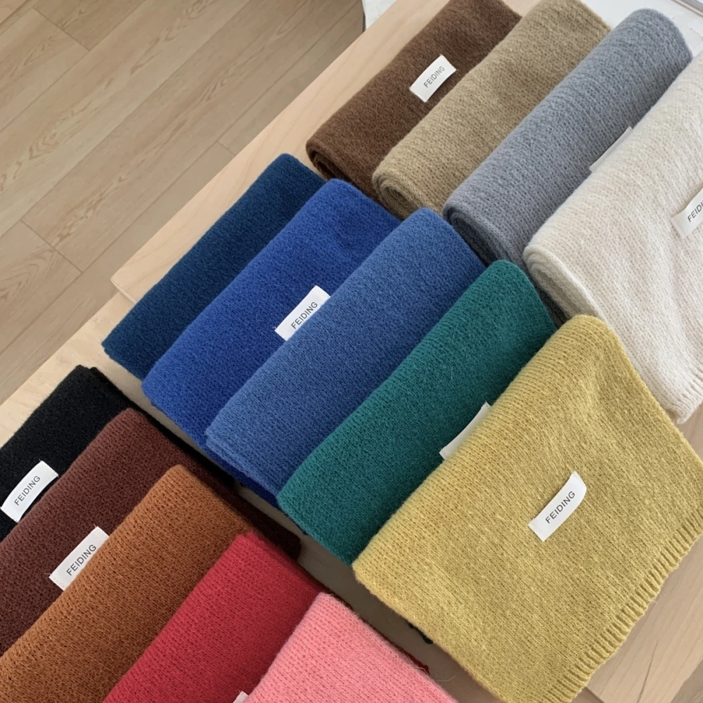 Winter Warm Knitting Scarf Women's Solid Color Cashmere Scarf Men Thick Pashmina Shawls Wraps Outdoor Blanket Echarpe Bufanda 2
