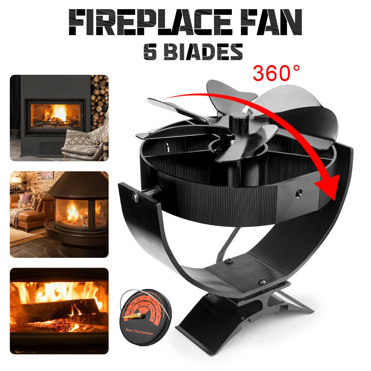 Ventilatore Per Camino A 6 Pale Alimentato A Calore 360 Ventilatore Per Stufa Rotante Bruciatore A Legna Eco-Fan Riscaldatore Silenzioso Distribuzione