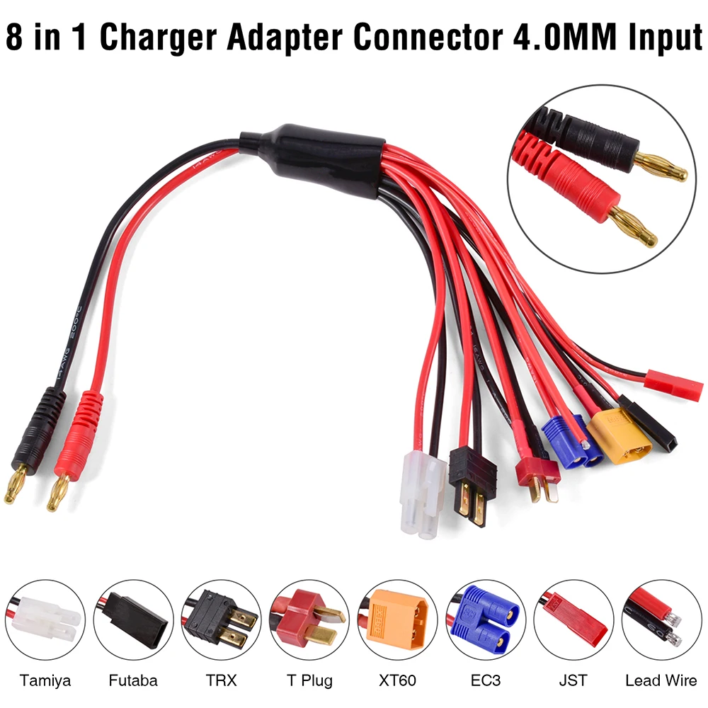 S405a778c8cbd4c08a1550a7bda860a3eP RC Charger Adapter Connector 8 In 1 Charger 4.0mm Banana XT60 TRX Tamiya Lipo for RC Car Drone Imax B6 B6AC Battery Cable