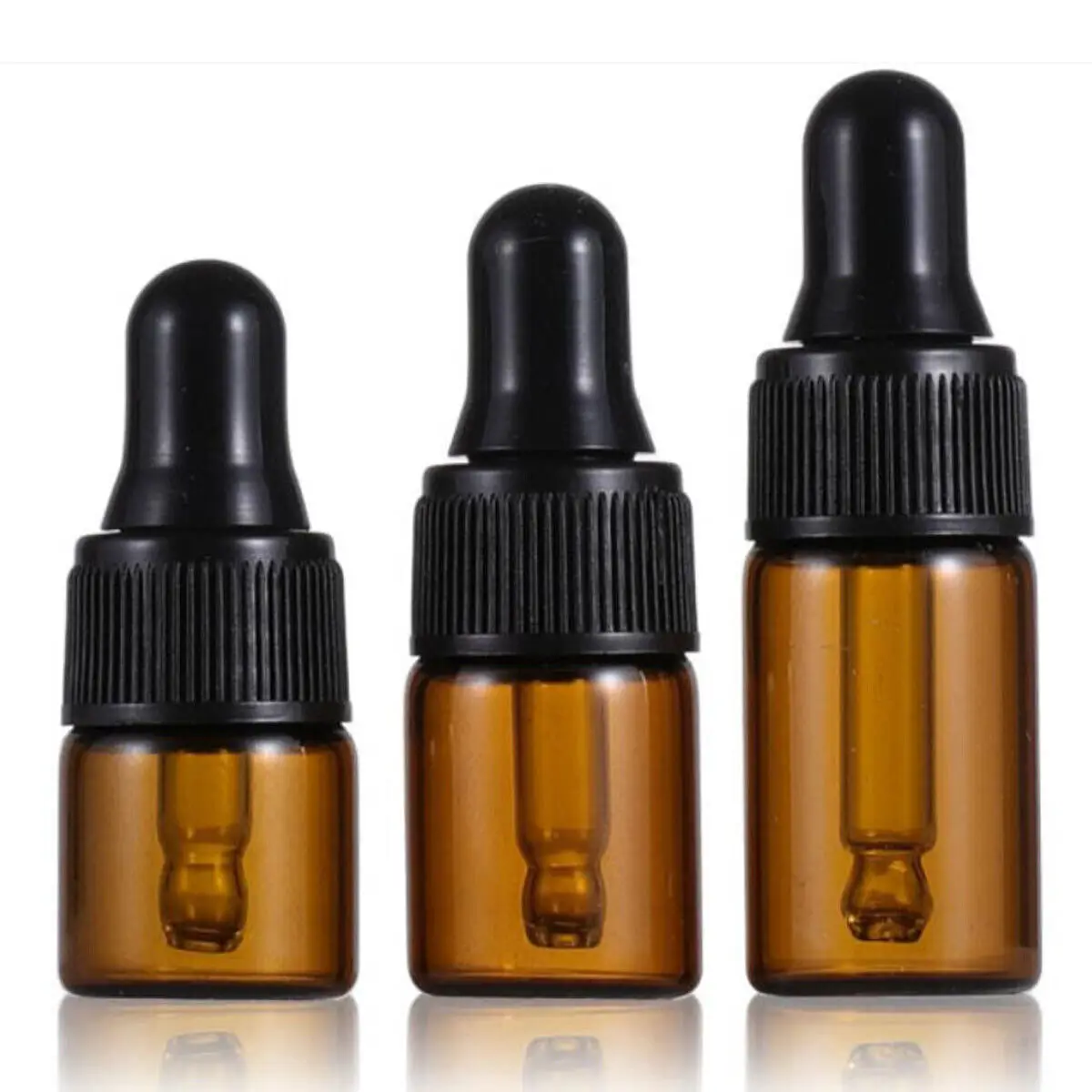10x 30x בקבוקי זכוכית ענבר מיניים בנפילת זכוכית 1 מ"ל / 2 מ"ל / 3 מ"ל / 5 מ"ל בקבוקי שמן אתרי ריקים לעיסוי בקבוקי פיפטה