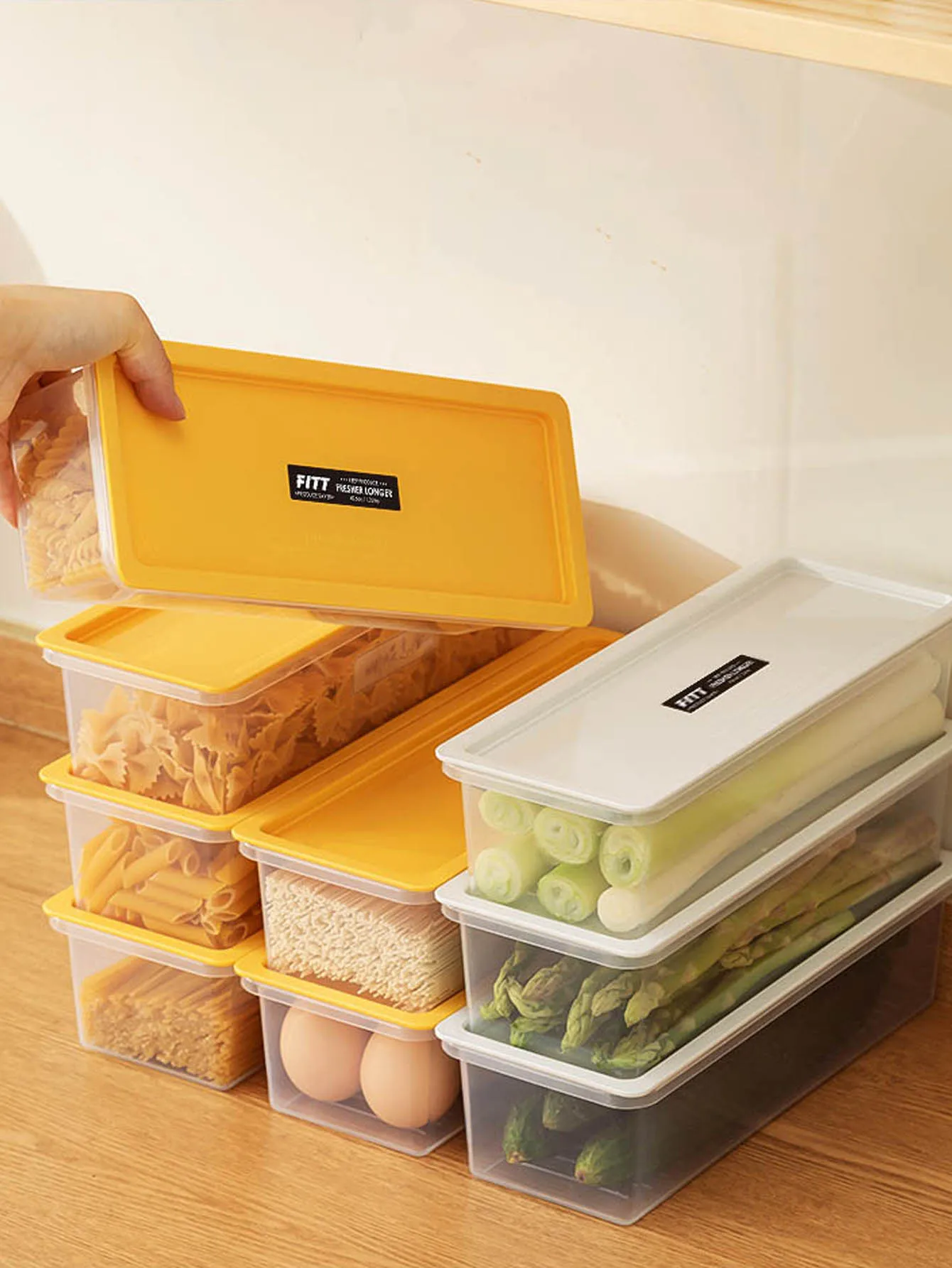 Sealed Kitchen Noodle Spaghetti Container Refrigerator Fresh-Keeping Storage Box Plastic Reusable Refrigerator Organizer Boxes 6