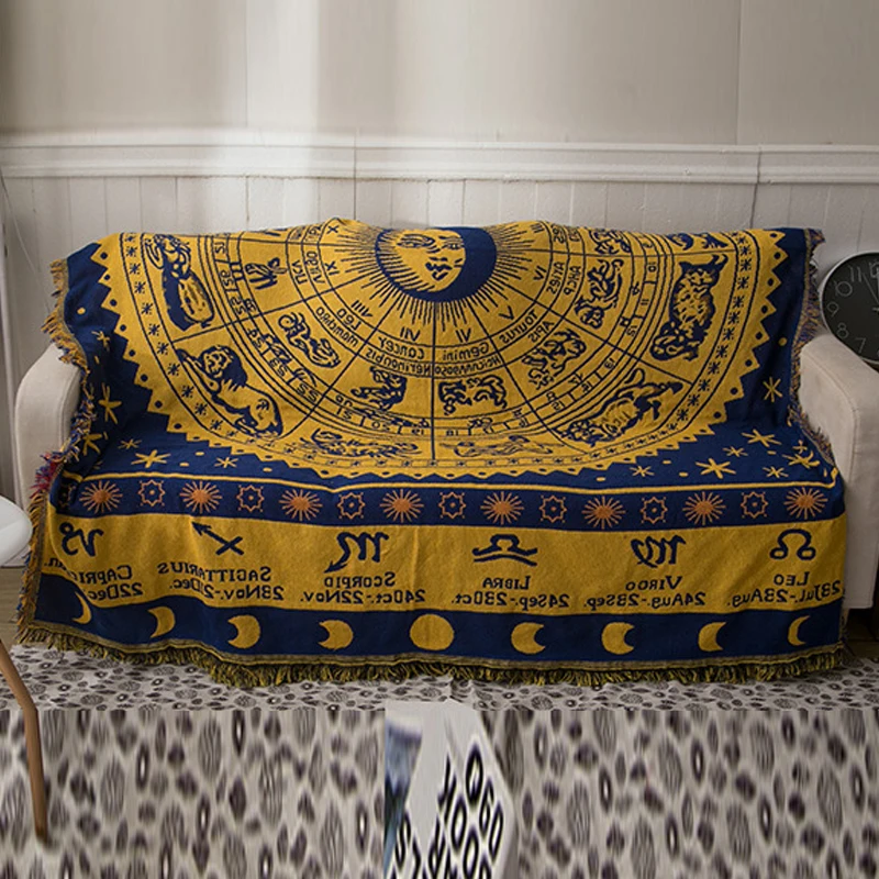 Ethnic Tassel Polyester chemical fiber Blanket, Anti Slip Thickened Carpet Sofa Cover Lunch Break Photography Props Pastoral 1Pc