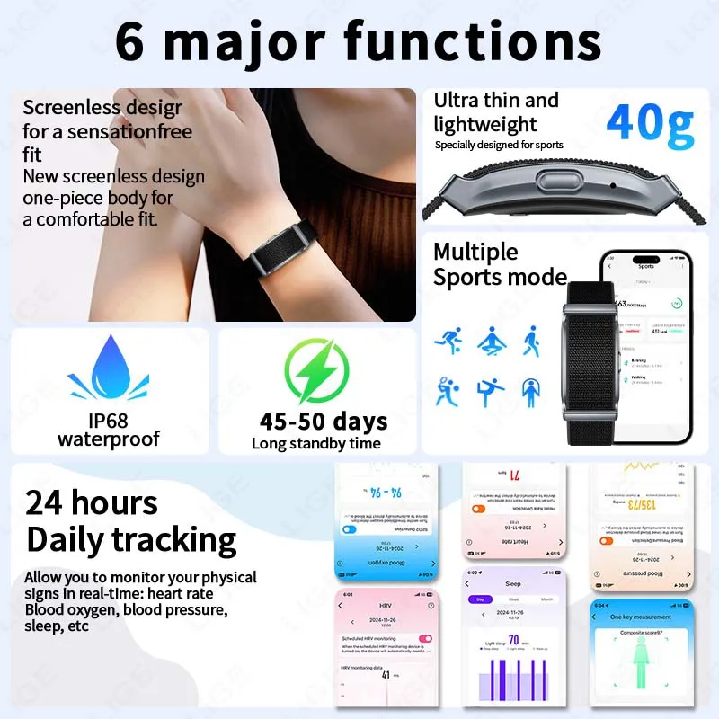 LIGE No Screen Sports Fitness Smart Bracelet Men's Call Reminder Heart Rate Monitor IP68 Waterproof Smartwatch For Android IOS