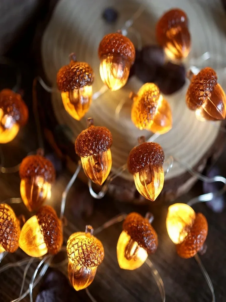 Acorn String Lights - 30 LED Fall Decorations Battery Powered 98ft Fairy Lights for Thanksgiving