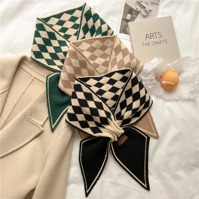 

Warm Cashmere Neckerchief Female Fashion Small Skinny Kintted Scarf for Women Winter Woolen Yarn Neck Tie Elasticity Bandana New